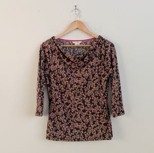 Boden Drape Neck Brown and Pink Spotted Top